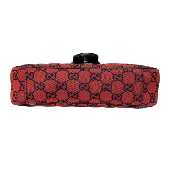 Auth GUCCI GG Marmont Quilting Small Shoulder Bag Red Navy Jacquard - Picture 5 of 14